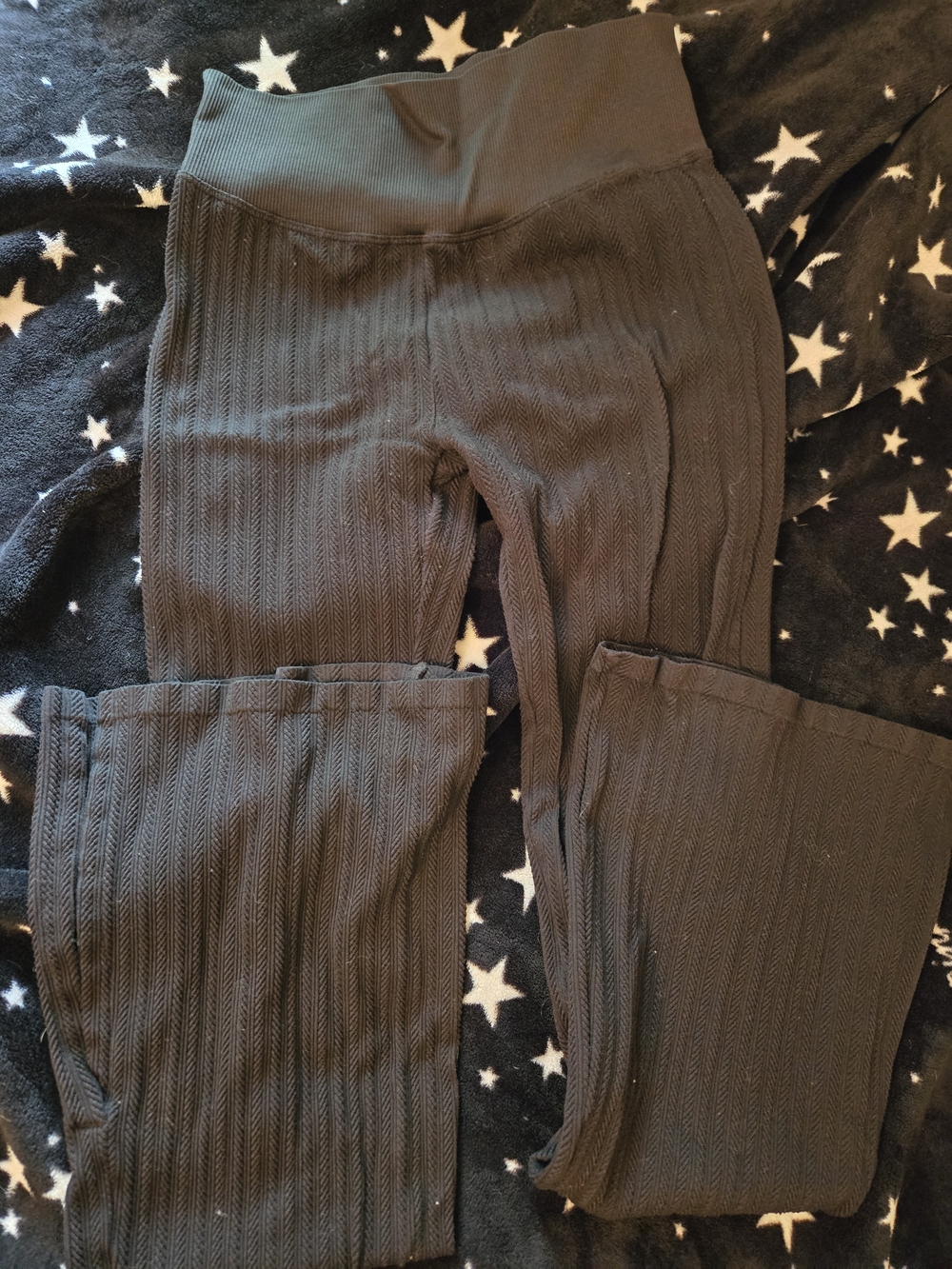 PINK Victoria's Secret Black Ribbed Flare Leggings